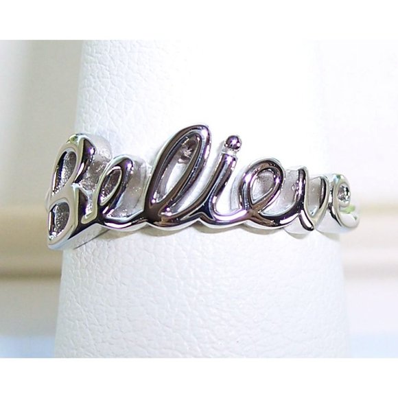 925 STERLING SILVER "Believe" Script Ring Inspirational - Picture 12 of 16